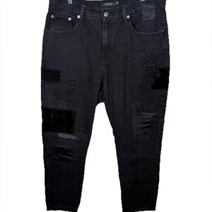 Lauren Ralph Lauren Embroidered Patchwork Tapered Black Jeans Womens Size 12